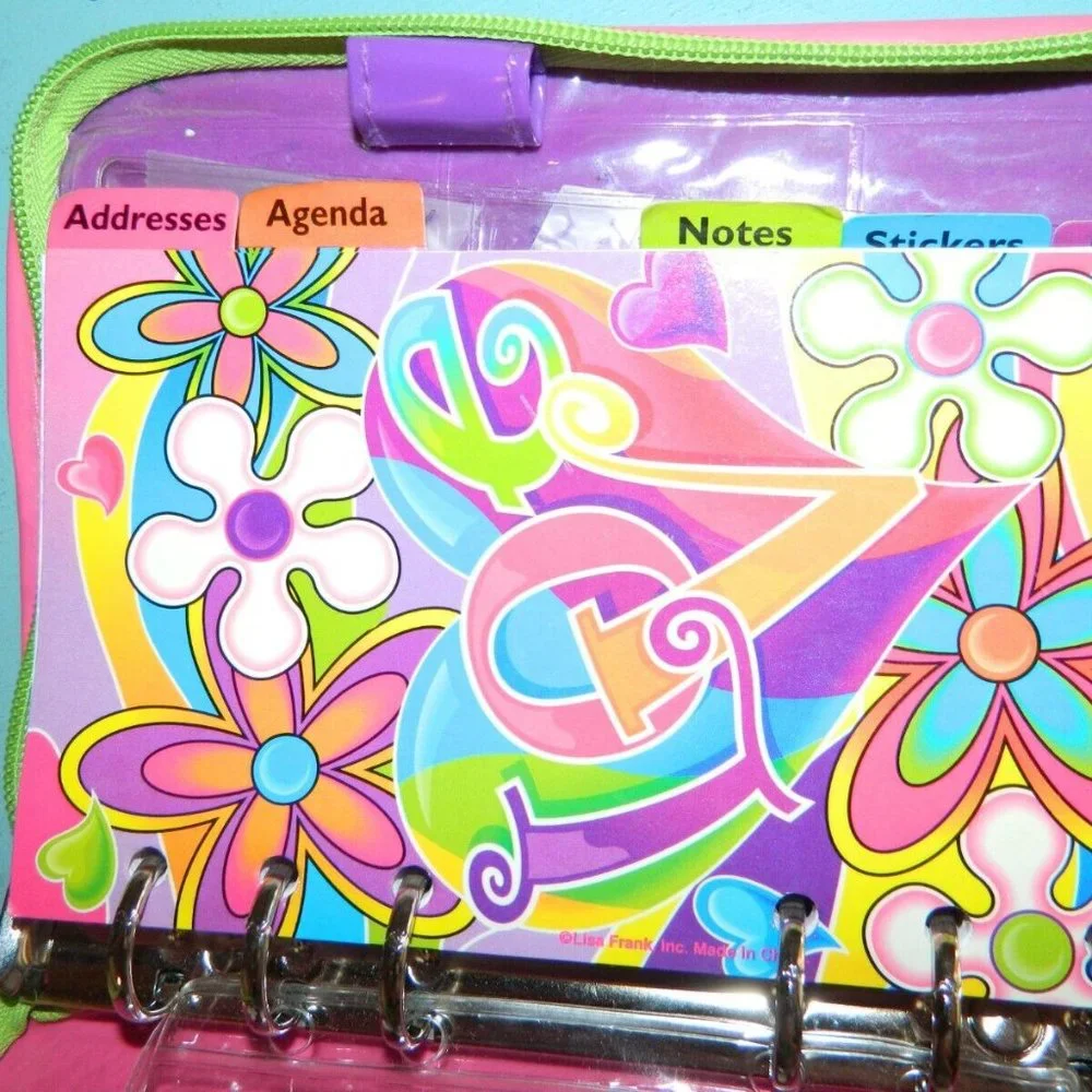 Vintage Y2K Lisa Frank Glitter Groovy Love Zip Planner Organizer RARE